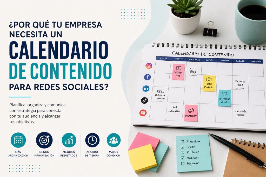 Calendario de contenido para redes sociales con planificación de publicaciones