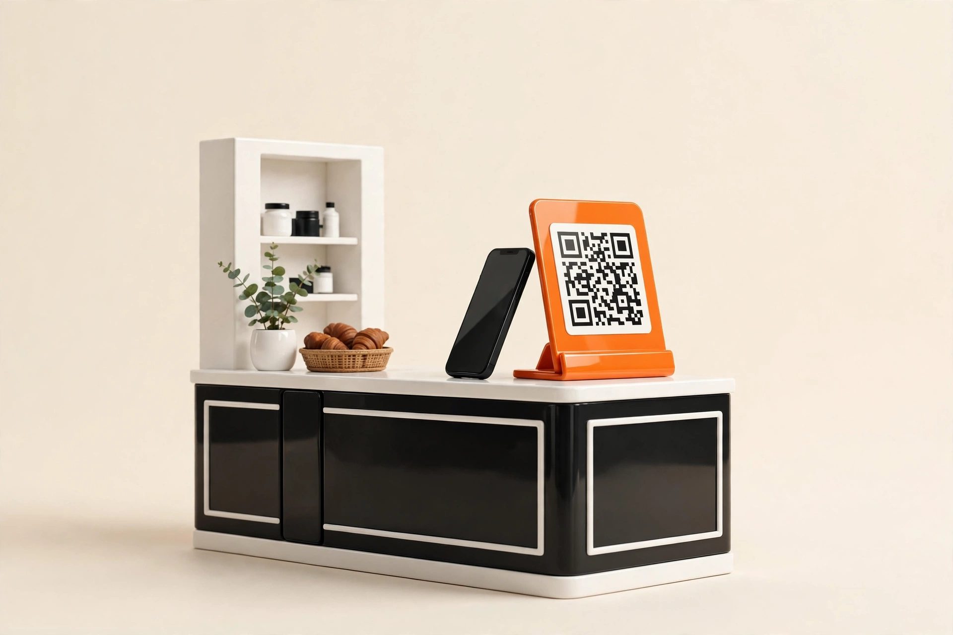 Pequeño negocio aceptando pagos QR en el mostrador