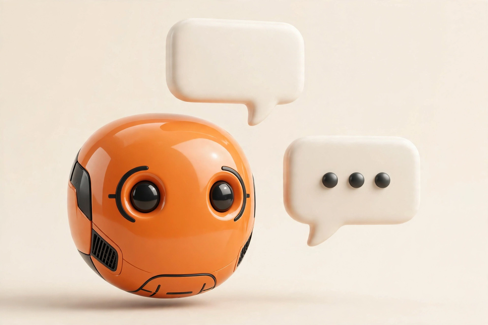 Robot naranja 3D con burbujas de chat — el agente de IA de Meta para atender negocios